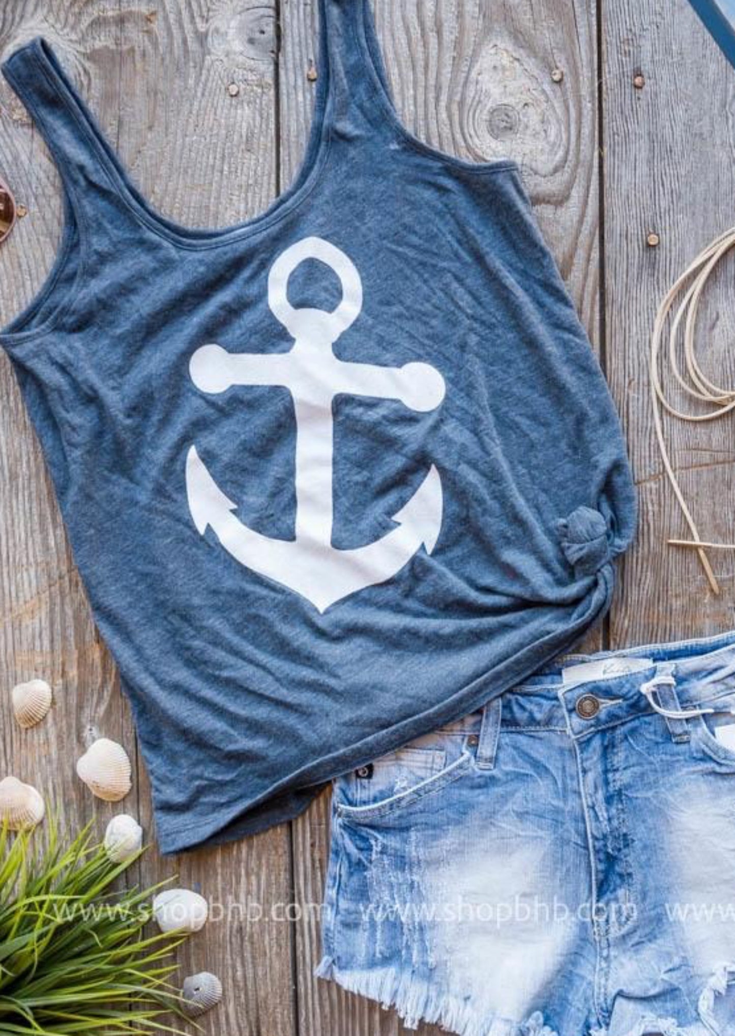 Anchor Tank Top - navy - BAD HABIT BOUTIQUE 