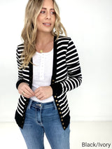 Black/Ivory Zenana Striped Snap Button Cardigan