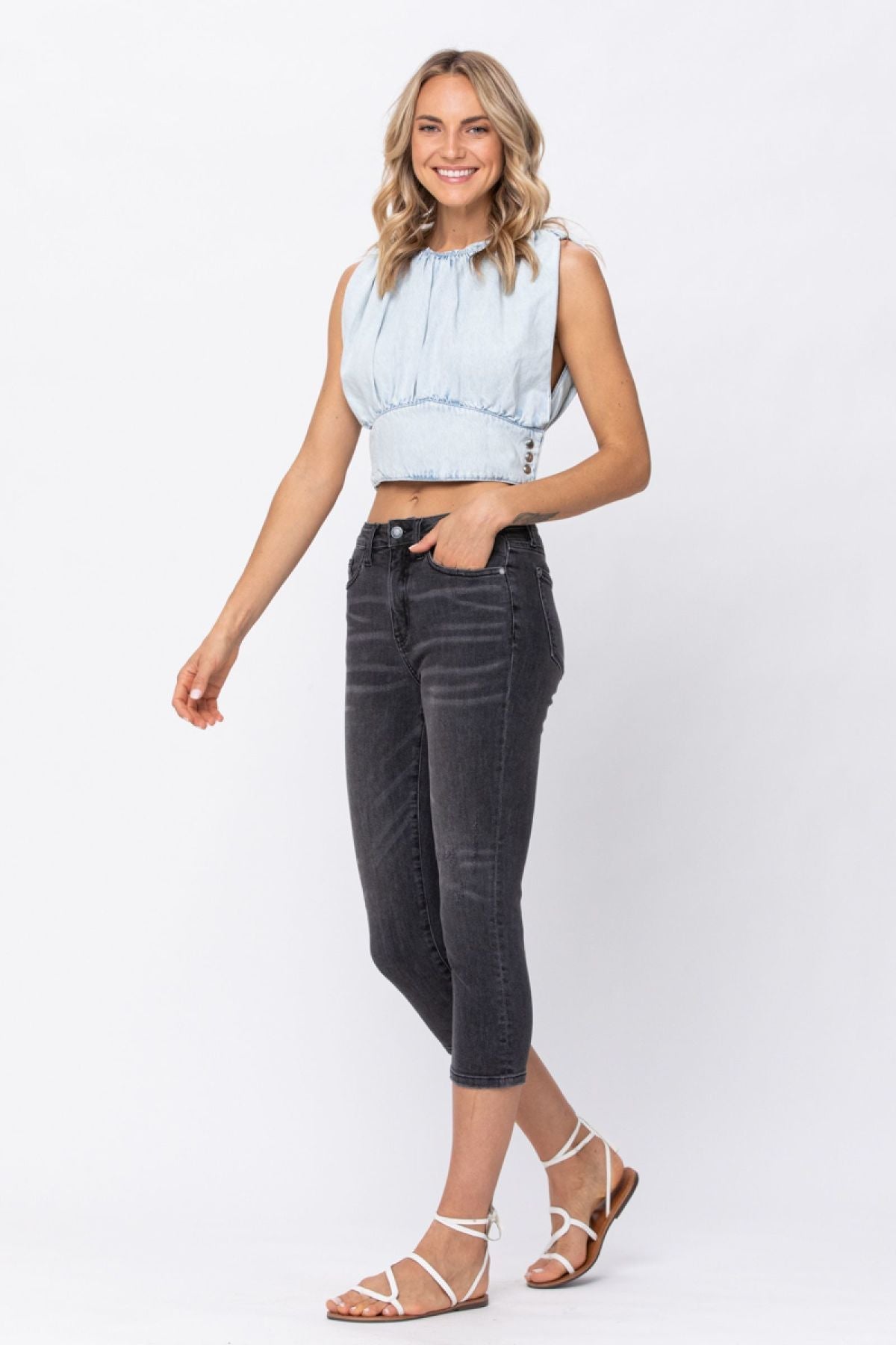 Judy Blue Mid-Rise Cuffed Skinny Capri Jeans