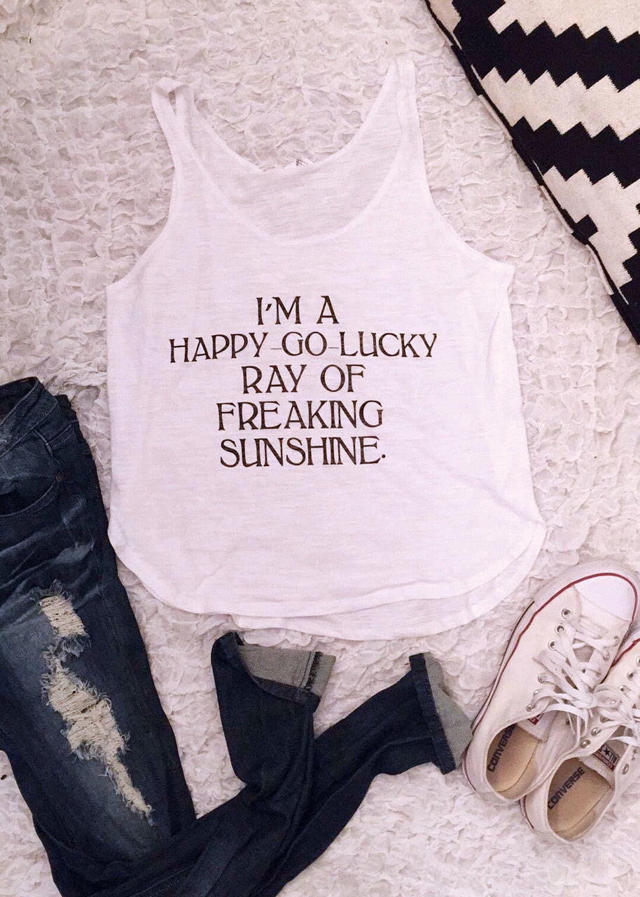 Happy Ray of Sunshine Tank - white - BAD HABIT BOUTIQUE 