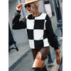 Colorblock Round Neck Plaid Sweatshirt