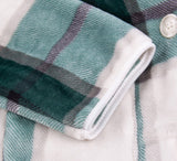 Collared Plaid Button Up Fleece Jacket