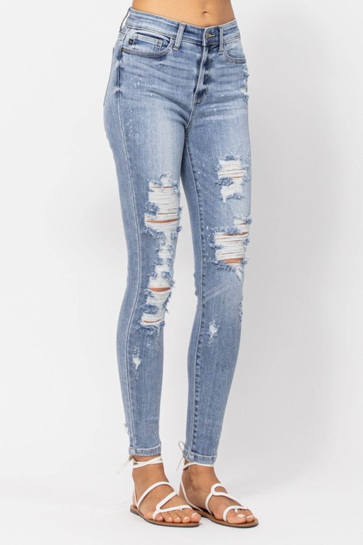 Judy Blue High Rise Bleach Splash Destroyed Skinny Jeans