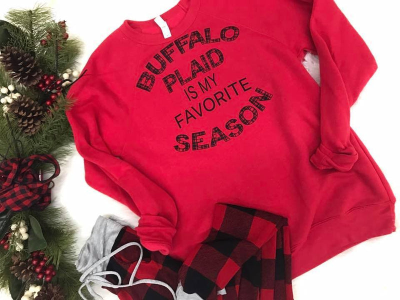 Buffalo Plaid is My Favorite Season Sweatshirt | Red - BAD HABIT BOUTIQUE 