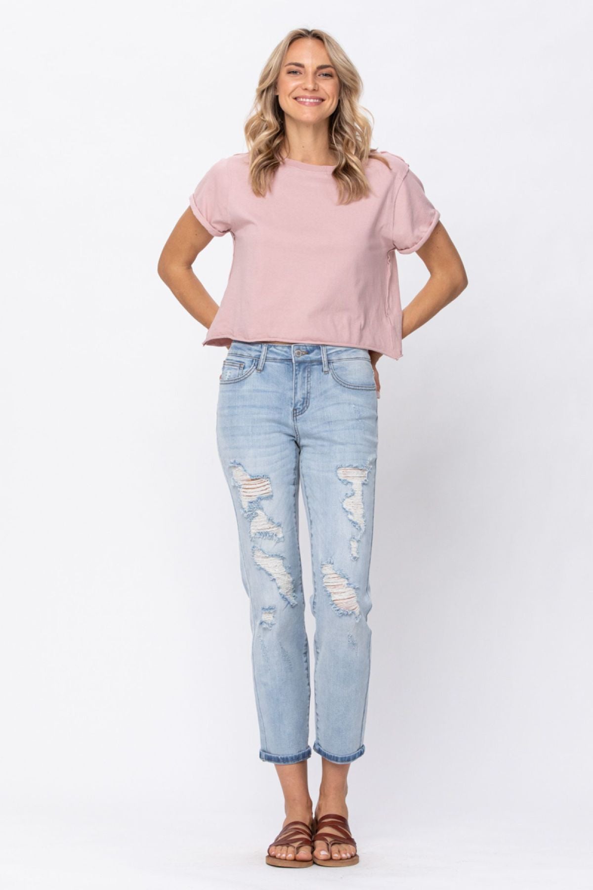 Judy Blue Full Size Destroyed Mid-Rise Boyfriend Jeans