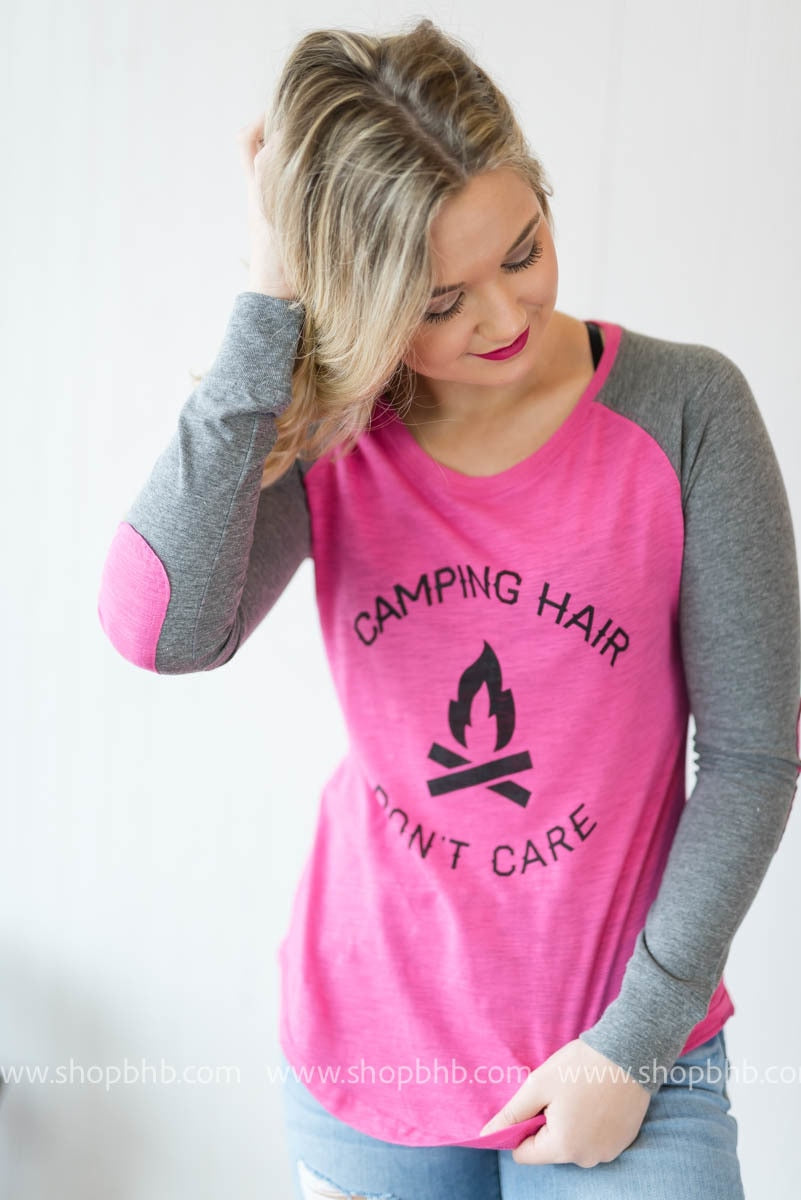 Camp Hair Dont Care Elbow Patch Top - BAD HABIT BOUTIQUE 