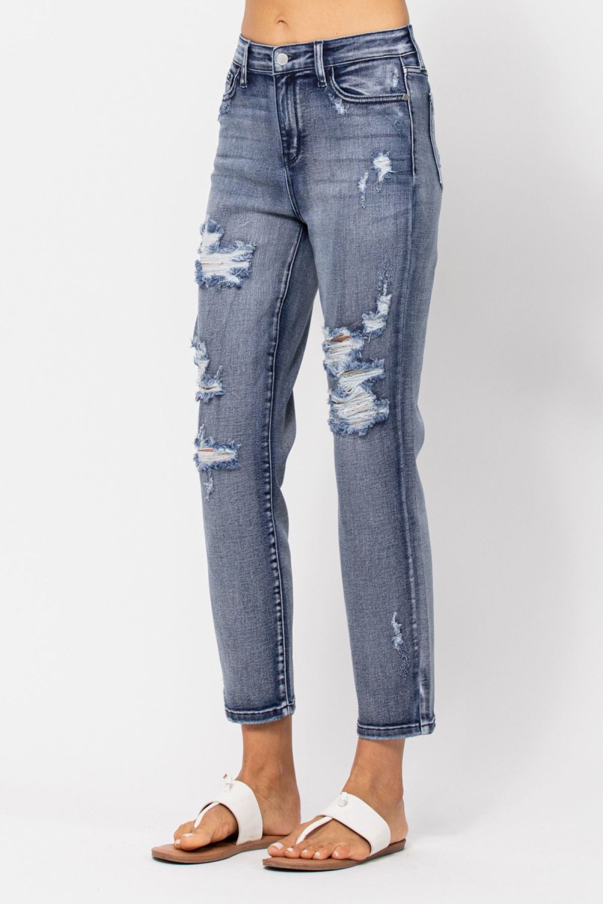 Judy Blue Mid-Rise Destroyed Boyfriend Jeans