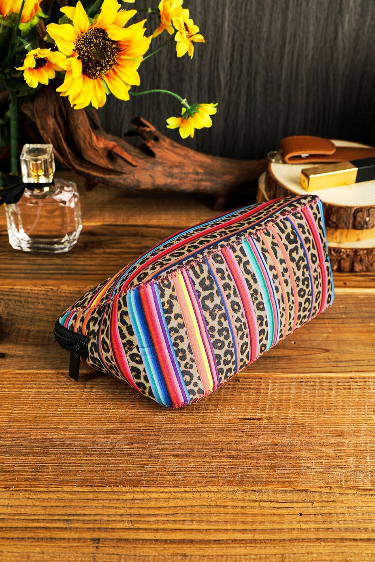 Multicolor Serape Leopard Make Up Storage Bag