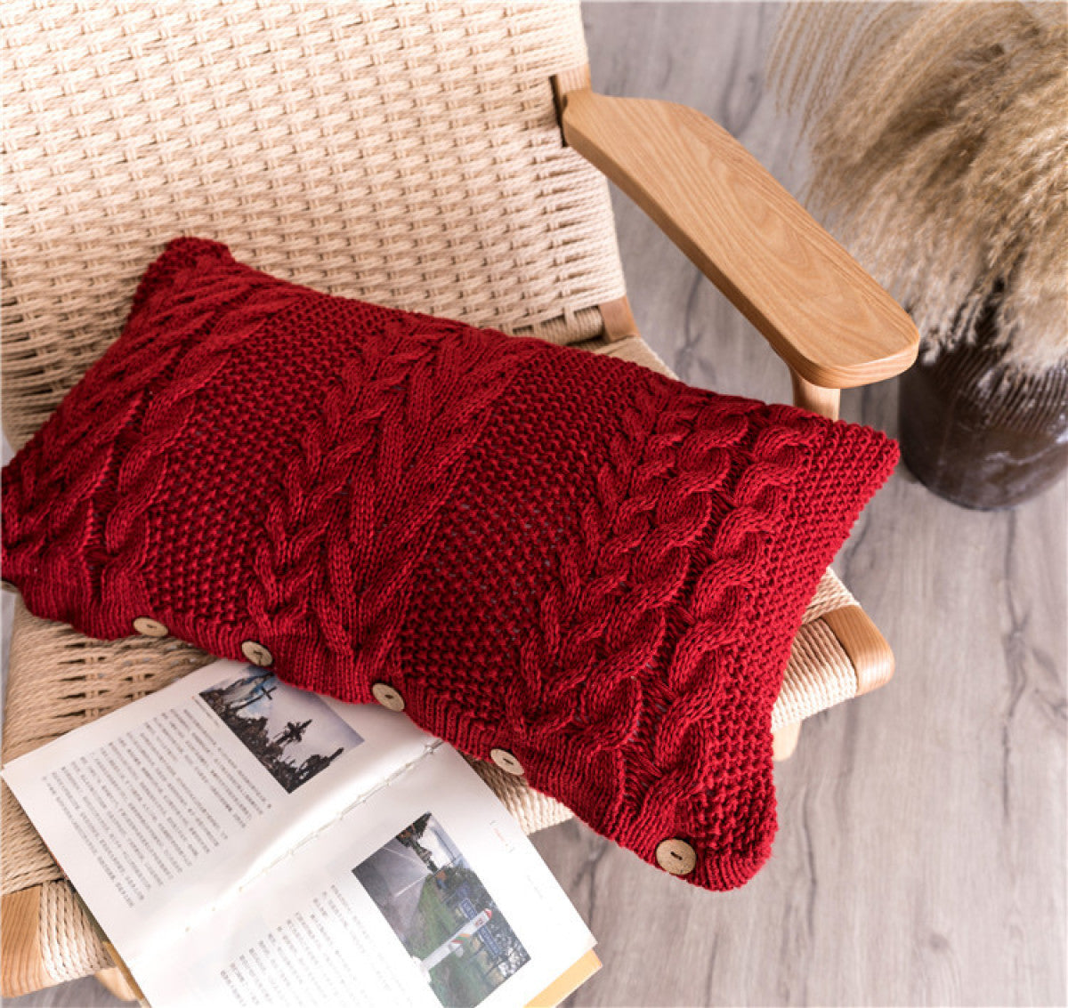 red cable knit pillowcase