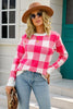 Crew Neck Long Sleeve Plaid Knit Sweater