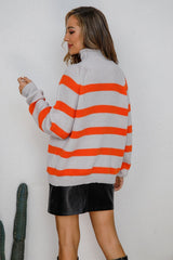 Mock Neck Long Sleeve Striped Knit Sweater