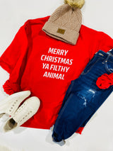 Merry Christmas Ya Filthy Animal Sweatshirt - Red*