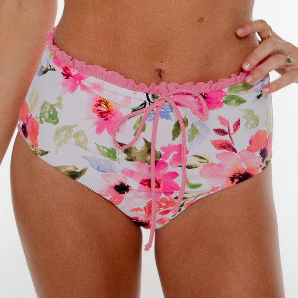 Pink/Pink Floral Ruffle Reversible Mid Rise Bottom