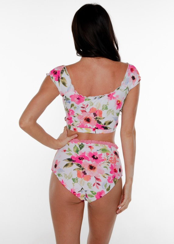 Pink Floral Off the Shoulder Swim Top - Final Sale