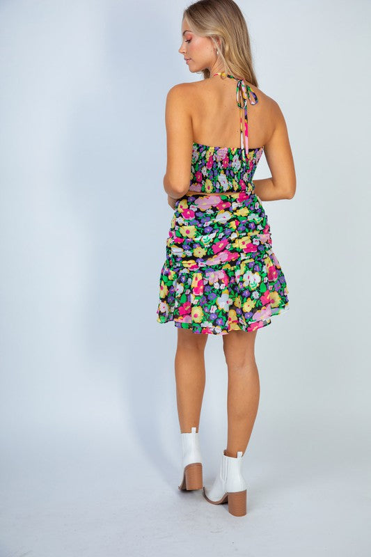 Floral Halter Crop & Skirt Set-