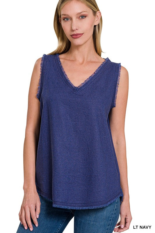 Linen Frayed Tank Top