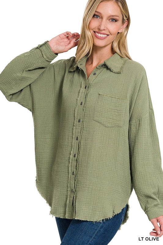 Gauze Button Up Long Sleeve Top