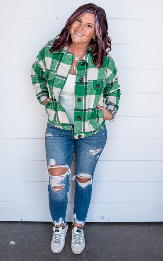 Green & Ivory Plaid Shacket