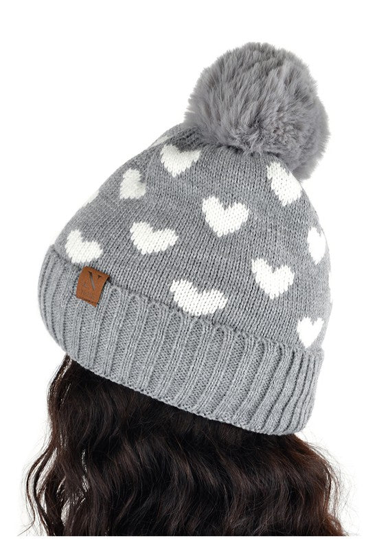 Grey Heart Beanie