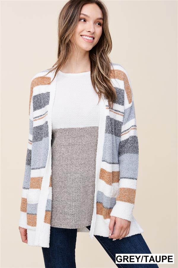 Grey & Taupe Stripe Knit Cardigan - Staccato - Final Sale