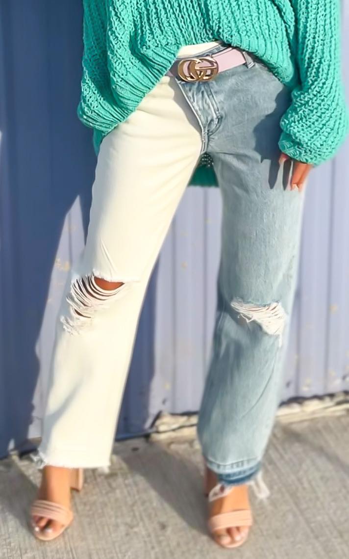 Vervet Colorblock Jeans White and Denim Jeans 