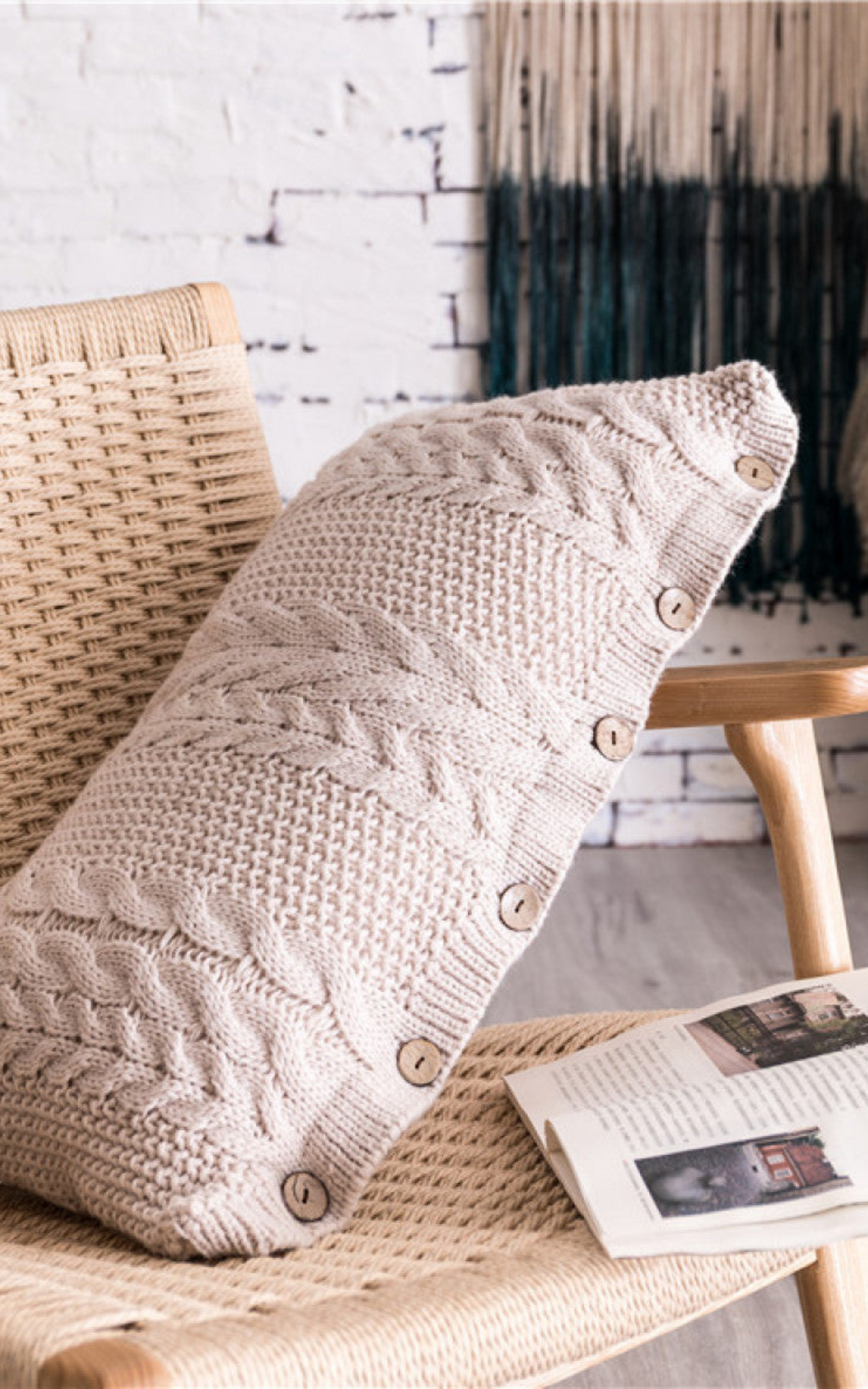 Buttoned Cable Knit Cushion Pillowcase