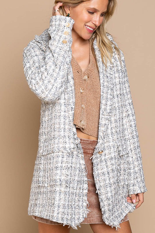  Ivory Oversized Tweed Blazer