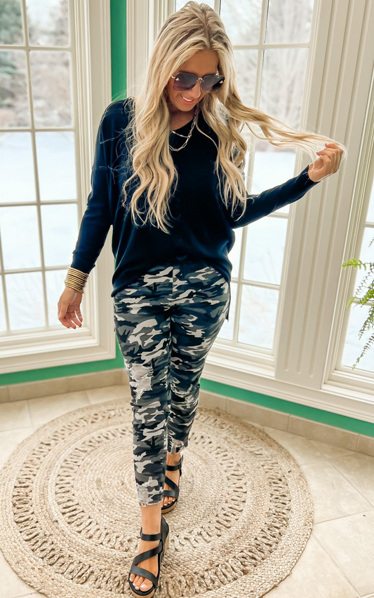 Black Camo High Rise Joggers - YMI