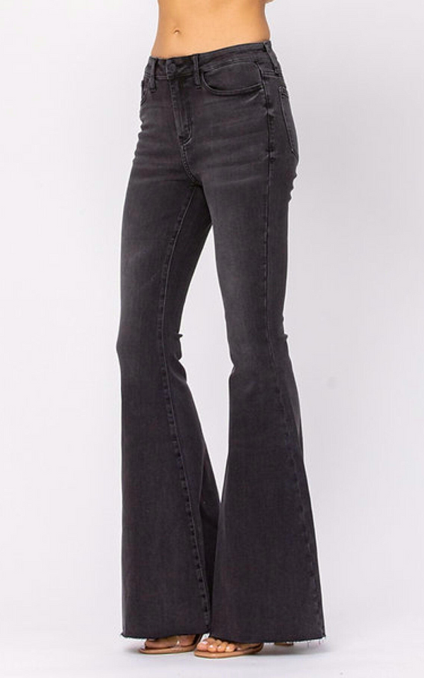 black mid-rise super flare jeans 