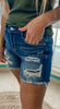 Judy Blue Mid Rise Patch Cut Off Denim Shorts