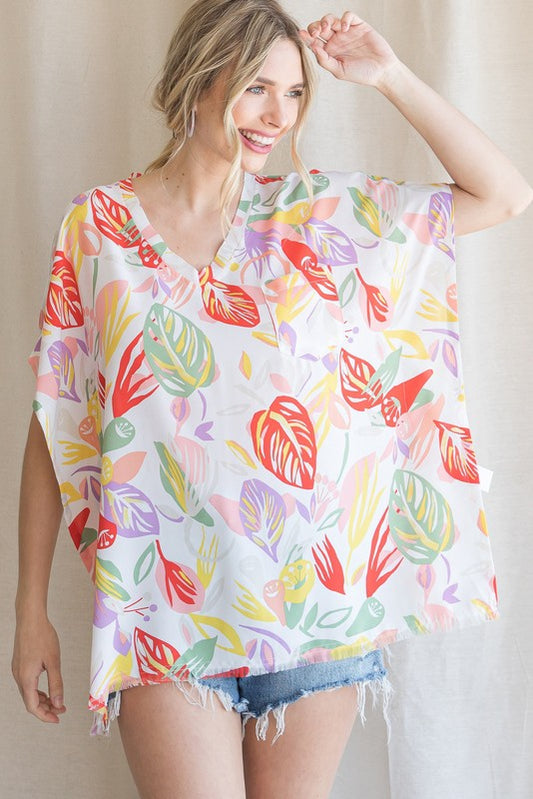 Tropical Colors Leaf Blouse - Final Sale