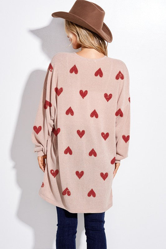 Red Heart Waffle Long Sleeve Cardigan