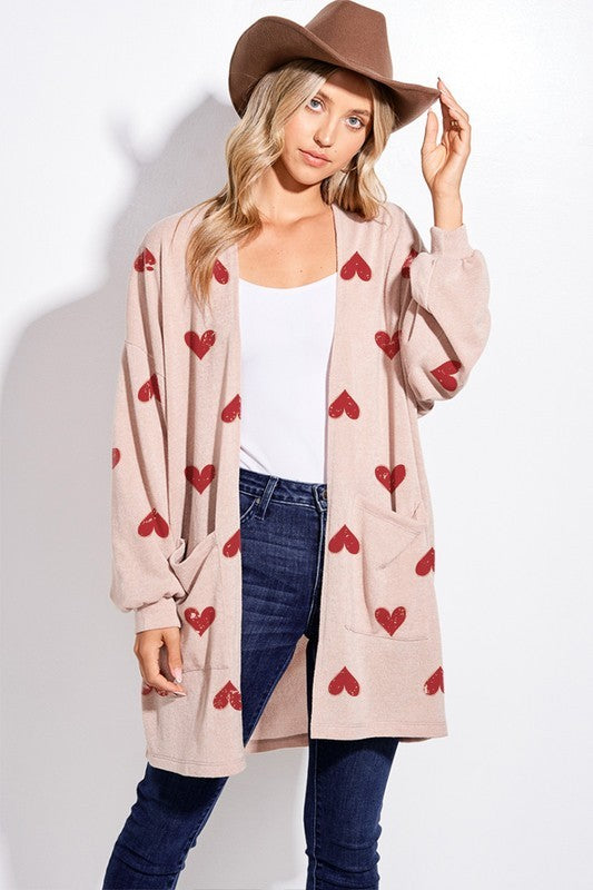 Red Heart Waffle Long Sleeve Cardigan