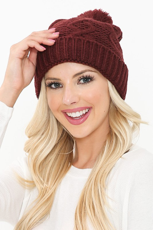  Lakewood Burgundy Cable Knit Beanie, CLOTHING, JUST USA, BAD HABIT BOUTIQUE 