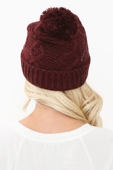 Lakewood Burgundy Cable Knit Beanie, CLOTHING, JUST USA, BAD HABIT BOUTIQUE 