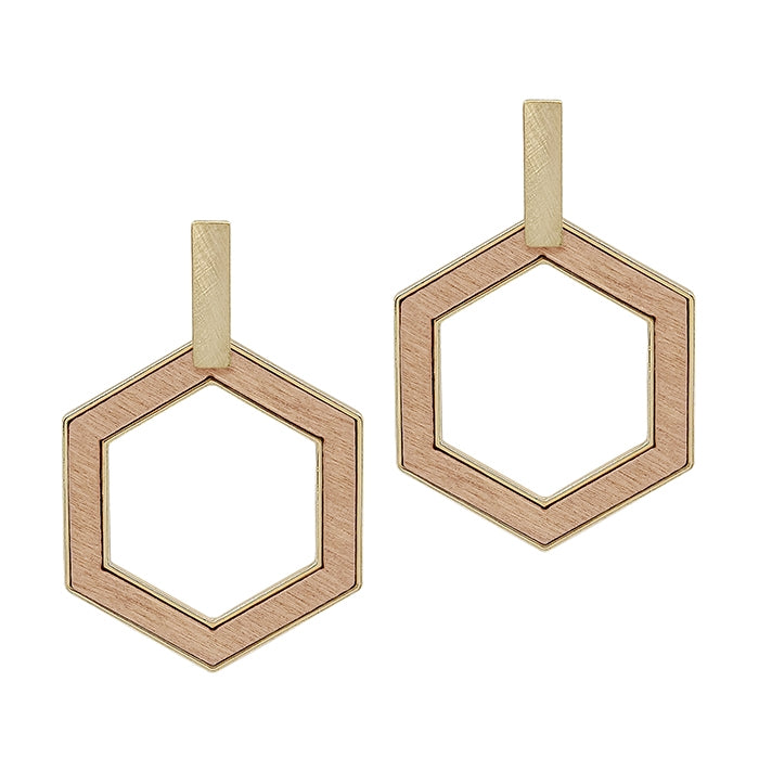 Light Pink Wood Hexagon Earrings - Final Sale