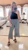 Black Striped Linen Wide Leg Cropped Capri