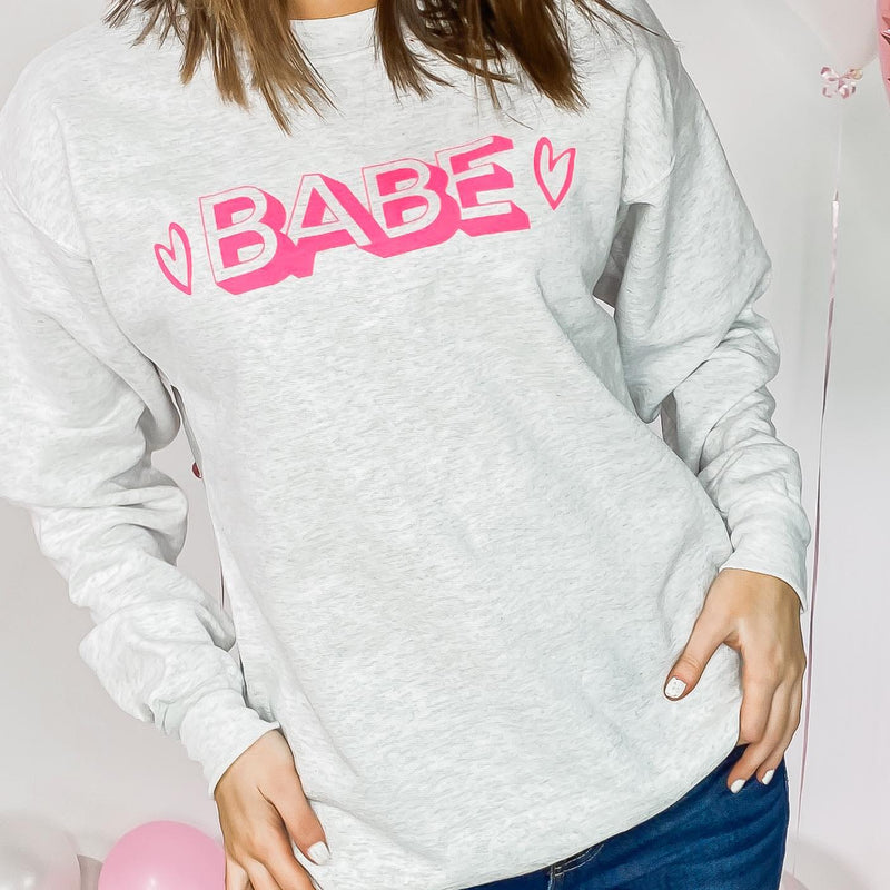  Babe Sweatshirt-Heather Grey, CLOTHING, BAD HABIT APPAREL, BAD HABIT BOUTIQUE 