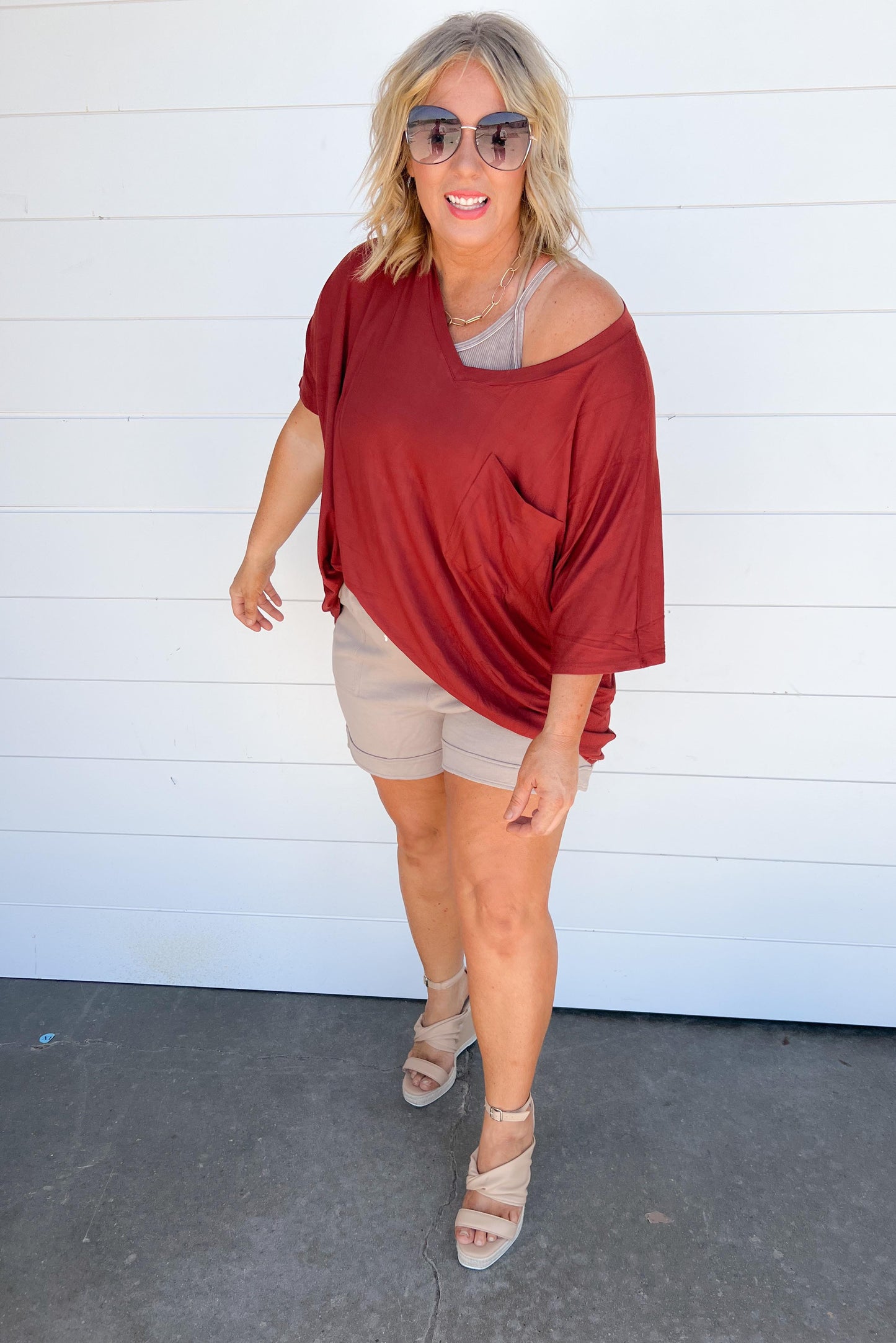 Luxe Oversized Tunic Front Pocket V-NECK Tee - Final Sale*