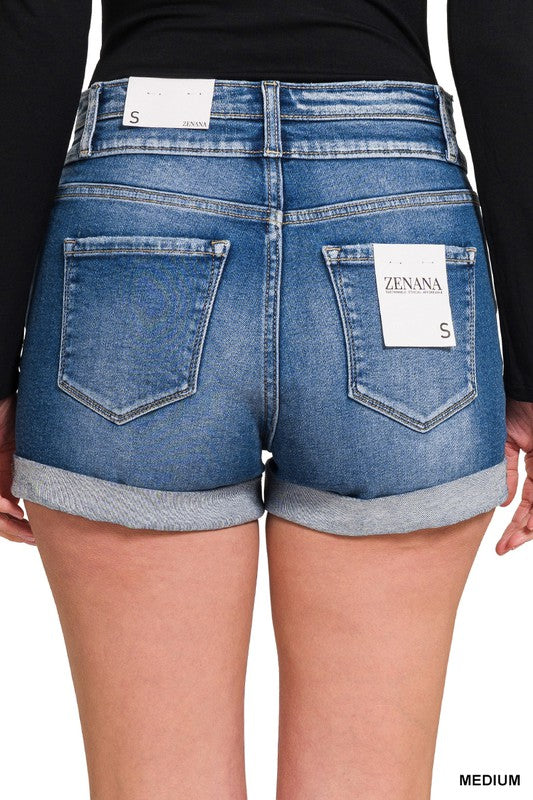 Cuffed Double Button Denim Shorts Medium WASH by Zenana | FINAL SALE