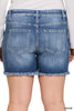 ZENANA MEDIUM Mid Rise Frayed Hem Denim Shorts