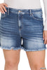 MEDIUM WASH Mid Rise Frayed Hem Denim Shorts