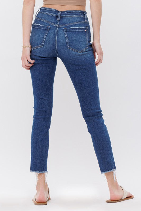 The Elizabeth Mid Rise Crop Skinny Button Front Medium Denim Jeans - Mica - Final Sale