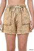 Mocha Acid Wash Drawstring Shorts