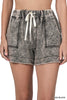 Ash Black Acid Wash Drawstring Shorts