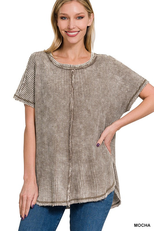 Mocha Mineral Wash Waffle Top