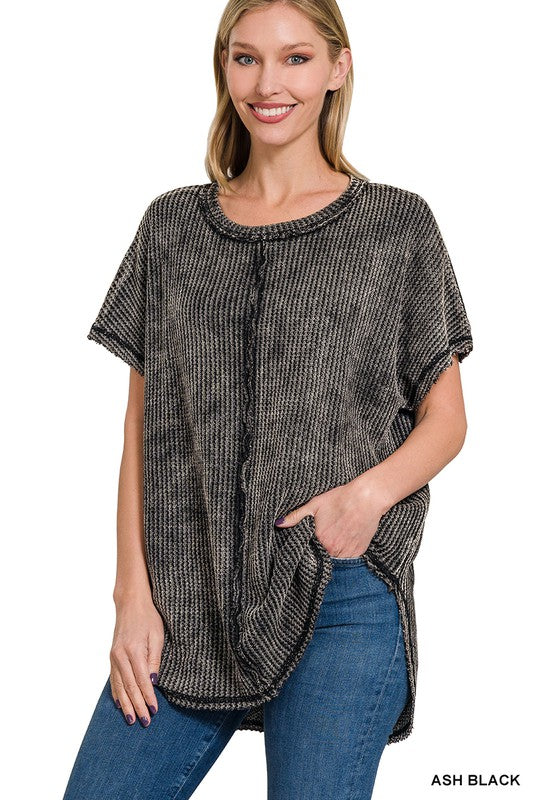 Ash Black Mineral Wash Waffle Top