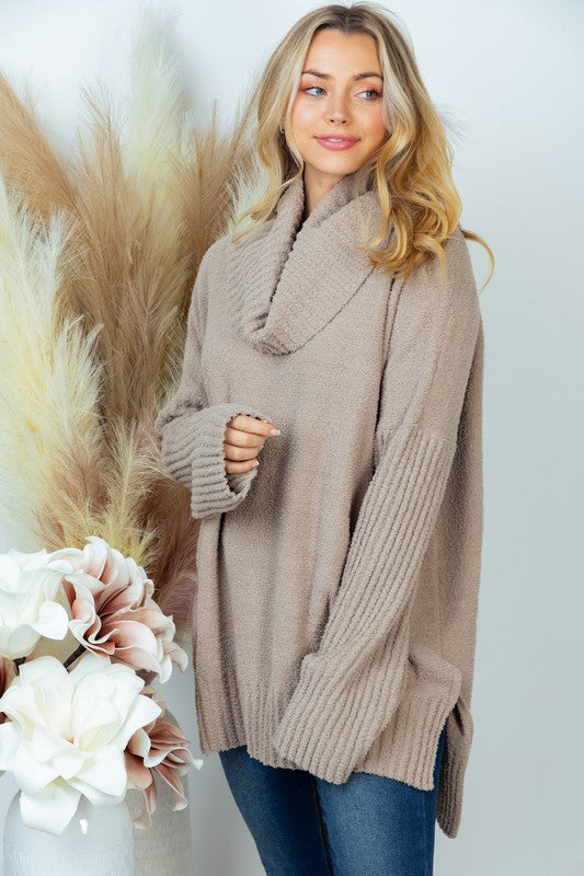 Mocha Cowl Neck Sweater - White Birch | FINAL SALE