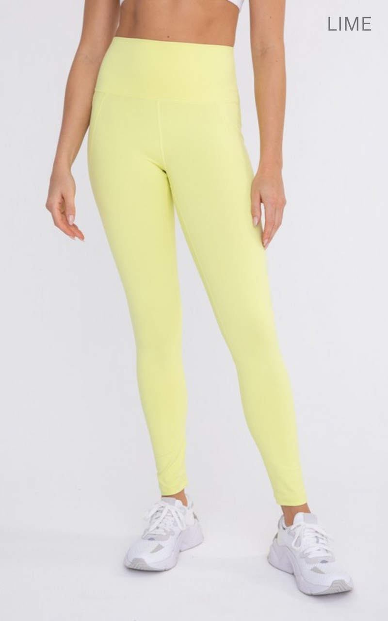 Lime Tummy Control Tapered Band Essential Solid Highwaist Leggings  BY Mono B