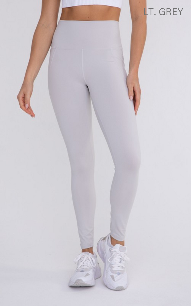 Light Grey Tummy Control Tapered Band Essential Solid Highwaist Leggings  BY Mono B